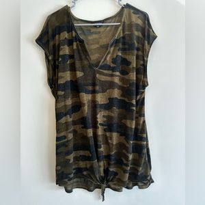 Lucky Brand Womens Tee Shirt Size XL Camo Camouflage Tunic Short Sleeve Top New